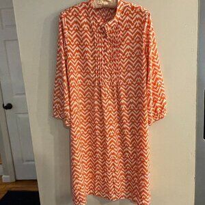 GAP Women's Orange & White Aztec Pattern Long Sleeve Button Down Dress Size M